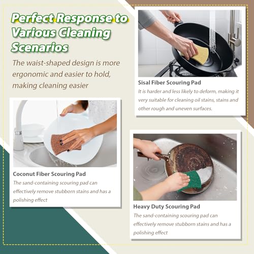Image of 30-Pack 3 Material Scouring Pads - Heavy Duty, Sisal & Coconut Fiber, Eco-Friendly & Biodegradable, Durable Cleaning Pads for Tough Stains, Pots, Pans & Delicate Surfaces
