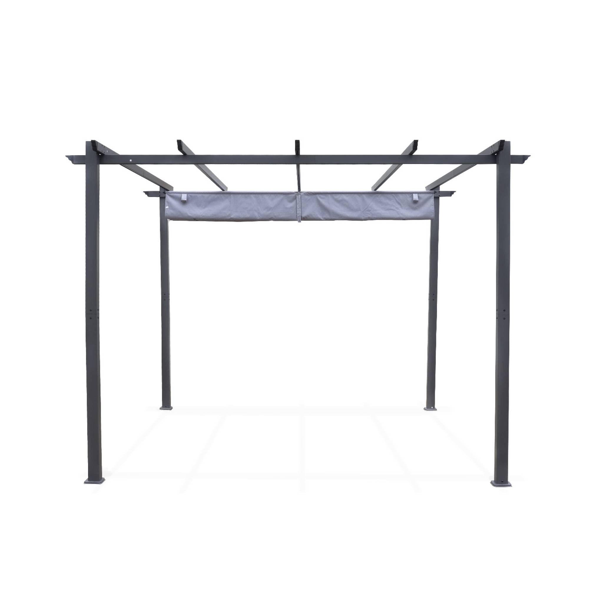 Alice's Garden - Pergola Aluminium - Isla 3x3m - Toile Grise - Tonnelle idéale pour Votre terrasse. Toit rétractable. Toile coulissante. Structure Aluminium