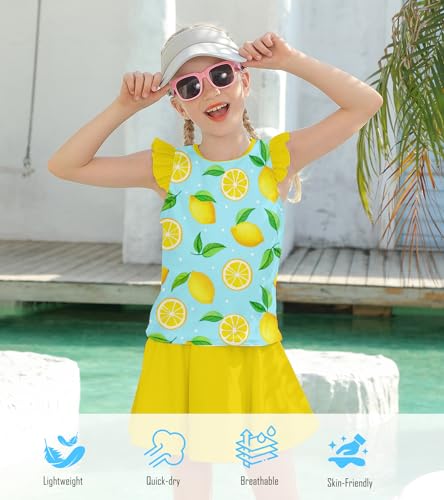 Image of Girls Swimsuit 2 Piece Ruffle Bathing Suit UPF 50+ Tankini Swimsuit Skirt with Lining Size 3-10