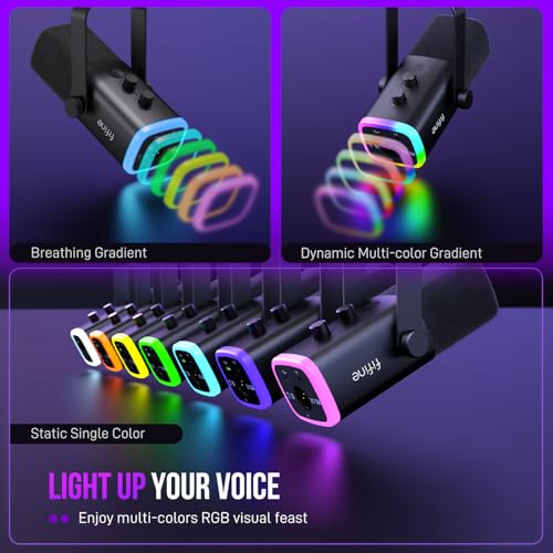 fifine usbxlr dynamic microphone for podcast recording pc computer gaming streaming mic with rgb light mute button headphones jack desktop stand vocal mic for singing youtube-ampligame am8