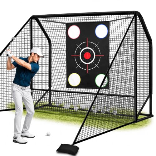 Golf Practice Hitting Net for Backyard Driving Real Balls 10x7ft with Side Barriers, Heavy-Duty Steel Frame Golf Net with Target Cloth & Carry Bag for Garage, Indoor & Outdoor Driving Chipping - image 1