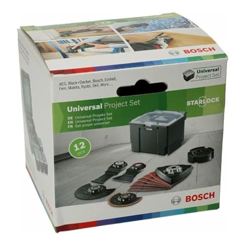 Bosch 12tlg. Starlock Multitool Set Universal (für Innenbereich, Schneiden, Schleifen und Entfernen von Fliesen, in Kleiner Zubehörbox, Zubehör Multifunktionswerkzeug)