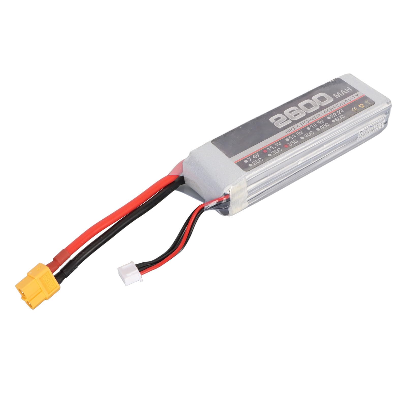 Dilwe Batteria LiPo RC 11,1 V 35C 2600 MAh 3S, Batteria LiPo Ad Alta Potenza con Spina di Bilanciamento XH, per FPV Racing Drone Quadcopter RC Aereo Elicottero Barca (XT60)