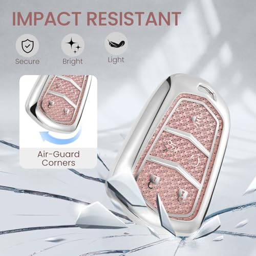 Image of Car Key Fob Cover for Cadillac XT6, Rhinestone Wristlet Case, Pink