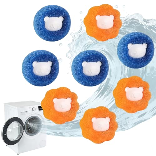 Anti Poil Machine à Laver, 8 Pièces Attrape Poils a Laver Réutilisable, Balle de Lavage Chat et Chien, Boule Anti Poil Animaux pour Enlever les Poils D'animaux et les Peluches (Bleu+Orange)