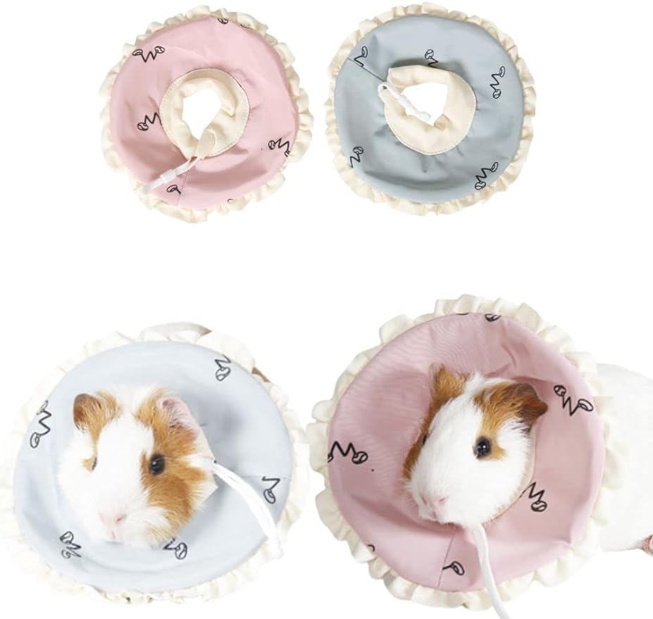 FORZENA Adjustable Guinea Pig Cone Pet Recovery Collar for Rabbits Chinchilla Kittens After Surgery Wound Healing,Elizabeth Neck E-Collar for Small Animals (L,Pink)