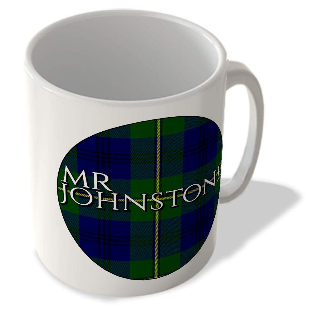 Mcmug White - Mr Johnstone - Johnstone Modern Tartan - (Circle Background) - Scottish Mug, Ceramic, 11Fl.oz.