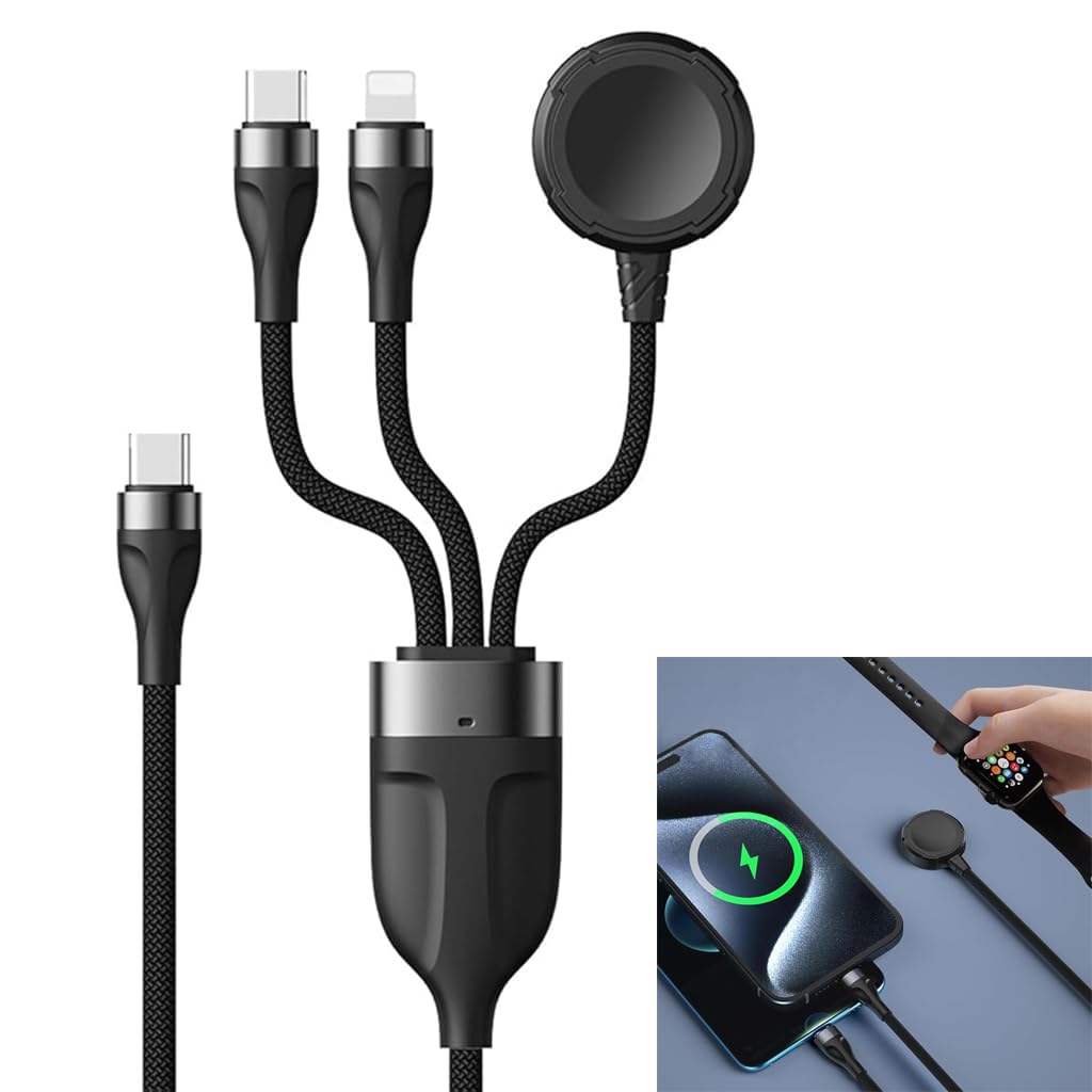 Verilux® Upgraded 3 in 1 Charger for Apple Watch, 3.9Ft Nylon USB C Cable Fast Charging Cable for iPhone 15/14/13, Magnetic Wireless Charging for iWatch, Type C USB C Cord Multi Charging Cable