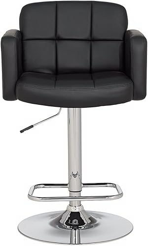 Miniatura 3 de Studio 55D Trek Taburete giratorio de metal cromado de 32 34 pulgadas de alto, moderno cojín tapizado de piel sintética negra, ajustable con