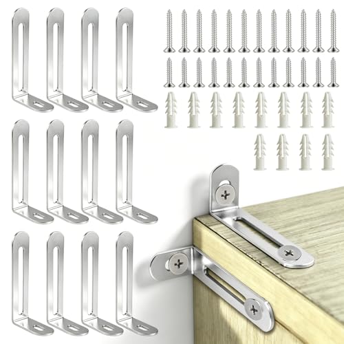 Baby Proofing Furniture Wall Anchor 12 Pack Heavy Duty Anti Tip Furniture Anchors Secure Cabinet Wardrobe Desk to Protect Kids and Pets from Falling Furnitures for Nursery Home Silver