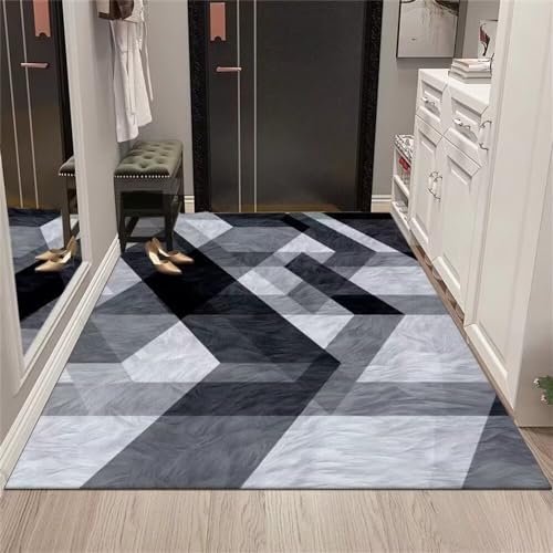Tapis lavable antidérapant gris à motif géométrique pour la maison - 2