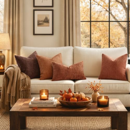 Image of MIULEE Pack of 2 Fall Rust Decorative Pillow Covers 18x18 Inch Soft Chenille Couch Throw Pillows Farmhouse Cushion Covers for Home Decor Sofa Bedroom Living Room