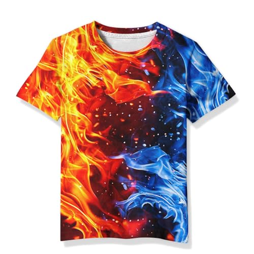 Image of Linnhoy Kids 3D Print Fashion Graphic T-Shirts for Boys Girls 6-16 Years | Unisex Colorful Short Sleeve, Crewneck, Breathable Fabric, Suitable for Daily Sport Festival Wear