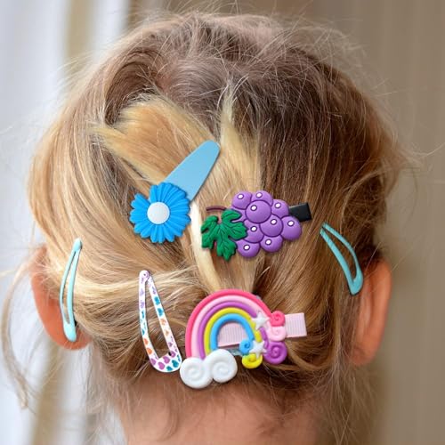Image of Kids Hair Clips Set, 56 Pieces, Cute Rainbow Butterfly Flower Fruit Design, Girls Hair Accessories, Multi-Colour