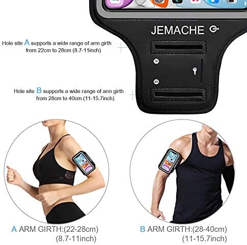 iPhone 15 14 13 12 11 Armband, JEMACHE Water Resistant Sport Running Exercise Workout Gym Arm Band for iPhone 15, 14, 13, 12, 11, XR with Key Holder (Black)