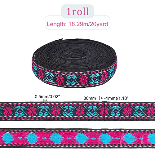 Fingerinspire 20 Yards 1.2 Inch Purple Blue Vintage Jacquard Ribbon Rhombus Flower Leaves Pattern Embroidered Woven Trim Ethnic Retro Jacquard Trim For Sewing Craft Embellishment #TOP1