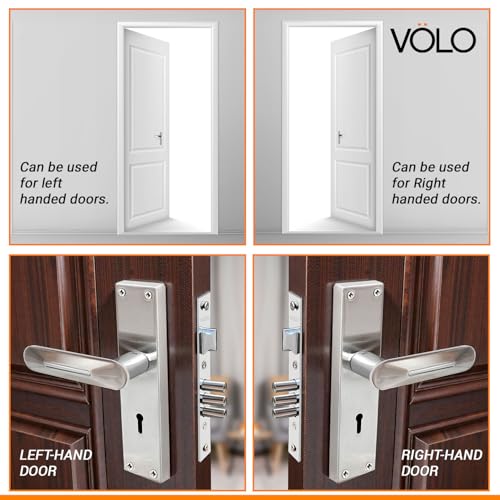 Image of VOLO Stainless Steel Mortise Lock | 8 Inch Lock Body | Main Door Handle Set with Keys | Wooden Door Lockset | Hotel Office Home Door Lock | 3 Keys | 10 Year Lock Body Warranty (Silver | KY | 6014)