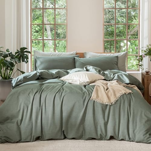 Image of MooMee Duvet Cover Set 100% Washed Cotton Linen Like Twin | Relaxed Linen-like Texture. Soft, Breathable & Long-lasting Comfort. Lightweight. Hidden Zipper with 8 Interior Corner Ties