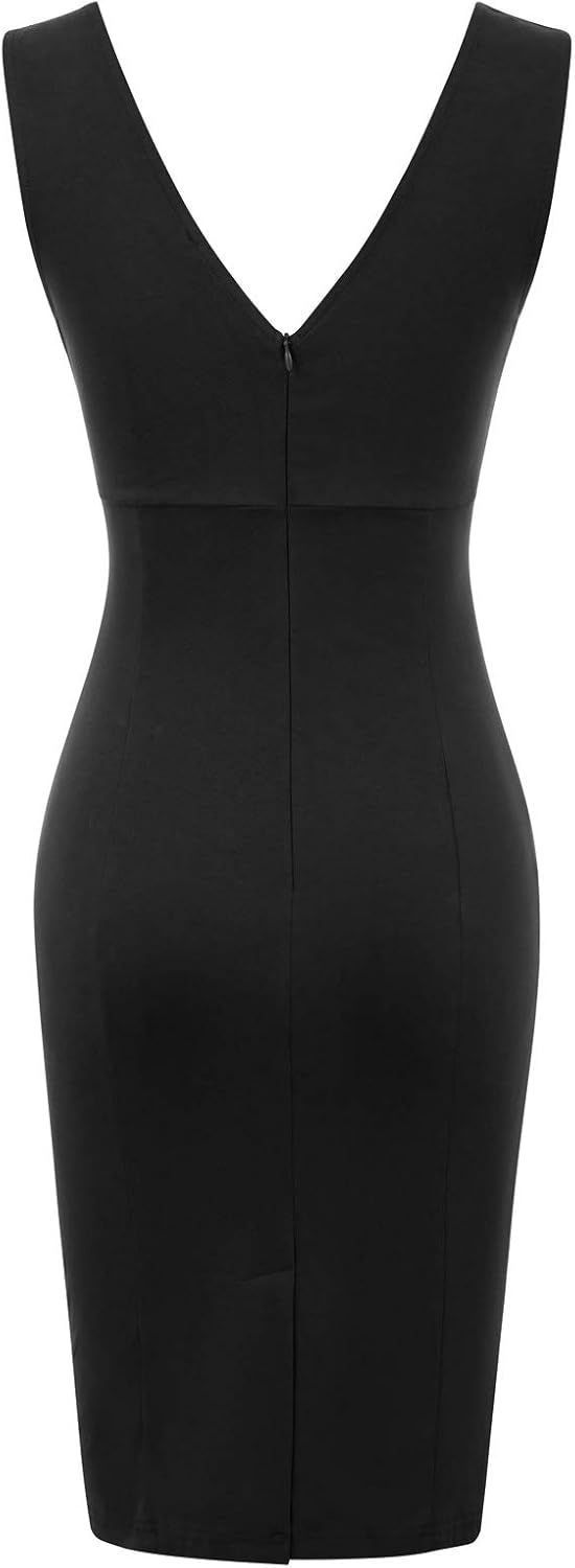 GRACE KARIN Women Slim Fit V-Neck Club Party Bodycon Pencil Dress Size S Black CL070-1