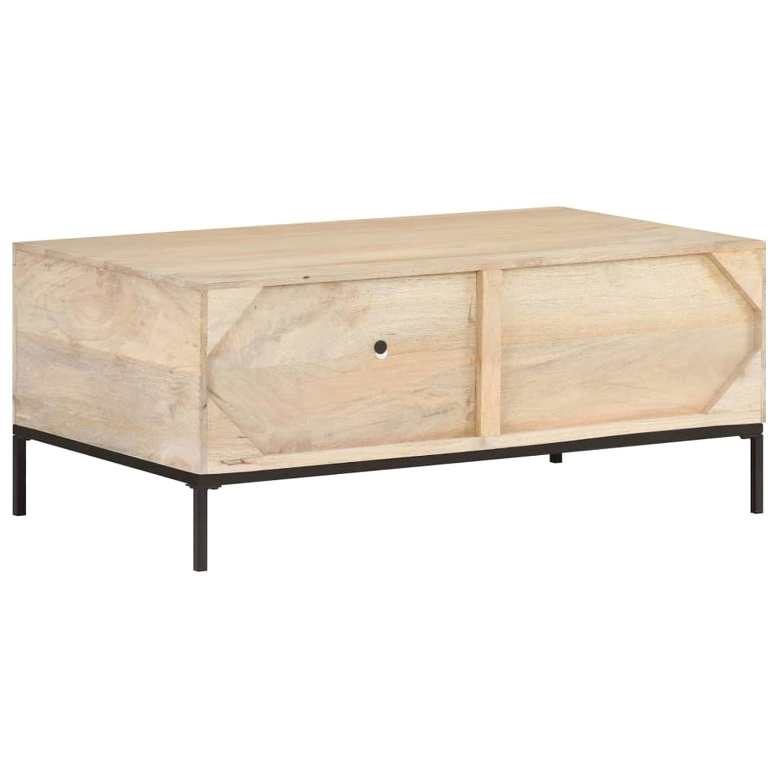 Homgoday Table basse 90 x 50 x 37 cm en bois de manguier massif et canne naturelle, table d'appoint pour salon, salle de réception d'invités, chambre à coucher et mobilier de bureau