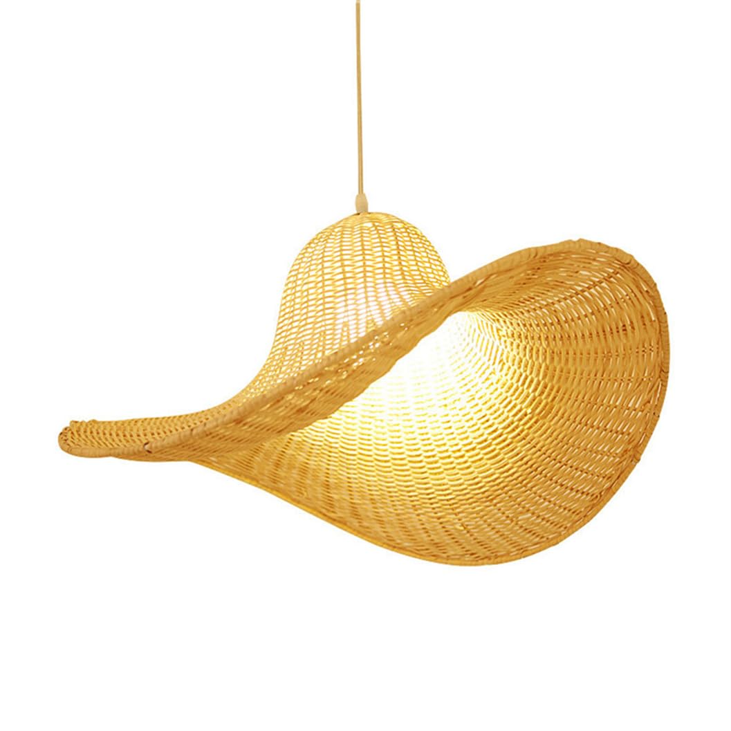SHUANGZ Bamboo Hat Shape Design Weave Pendant Light 19.7in Natural Wicker Fixture Handwoven Creative 1-Layer Flush Mount Pendant Lamp for Bedside, Living Room, Entryway, Balcony, Farmhouse