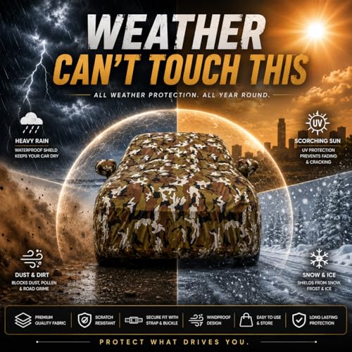 Image of Back-Boo Heavy Waterproof Celerio Car Cover | Polyester Car Body Covers for Rain & Sun | UV Protection, Dustproof, Scratch Resistant, Windproof, Heat Resistant, Custom Fit - (Jungle)
