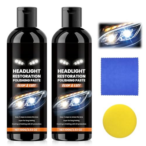 LUKKVCED New Car Headlights Restoration Kit, Car Headlight Cleaner and Restorer Kit for Scratch Removal, Headlights Stain Remover Polishing Paste, Polishing Cleaner for Car Headlight, 3.53 Oz (2PCS)