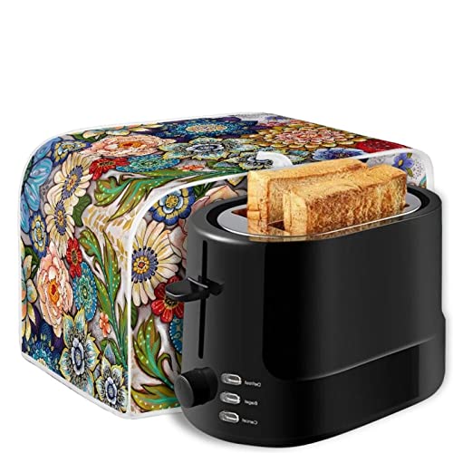 Image of Small Appliance Cover 4 Slice Toaster Dust Protection, Stain Resistant Bread Machine Cover with Top Handle, Blooming Flowers
