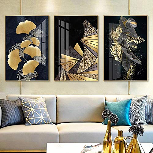 Affiche d'art mural toile abstraite feuille d'or pour salon chic et moderne 50x70cm