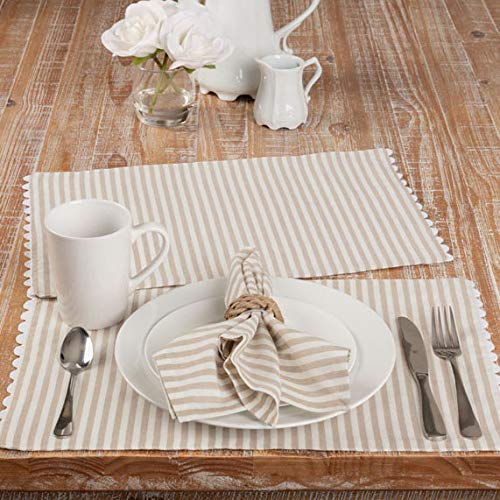 Piper Classics Farmhouse Ticking Stripe Taupe Cloth Napkins. Set Of 4, 18" X 18" #TOP1