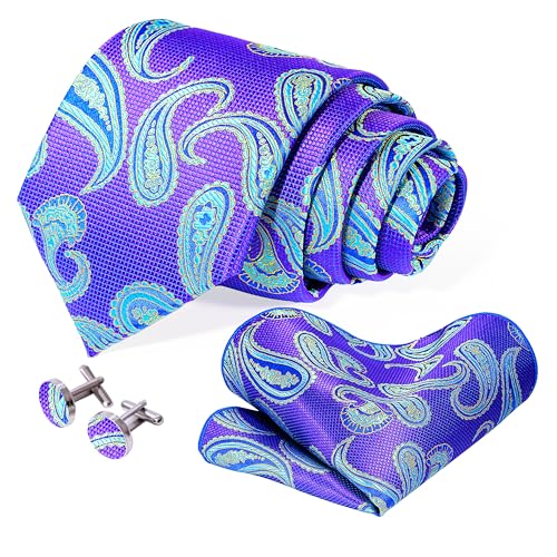 Image of 5PCS Tie and Pocket Square for Men, Silk Necktie and Handkerchief Cufflinks with Gold Ring and Lapel Pin Set