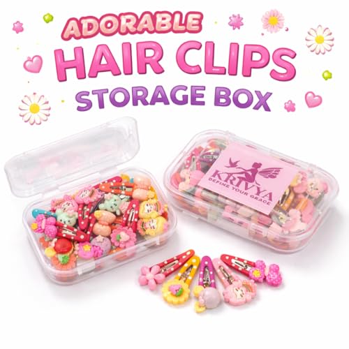 Image of Kids Multi-Design Tic Tac Hair Clips with Storage Box, 20 Pcs | 4 cm small multi-color hair clips for baby girls & toddlers. Features a strong grip. Perfect as a gift set accessory.