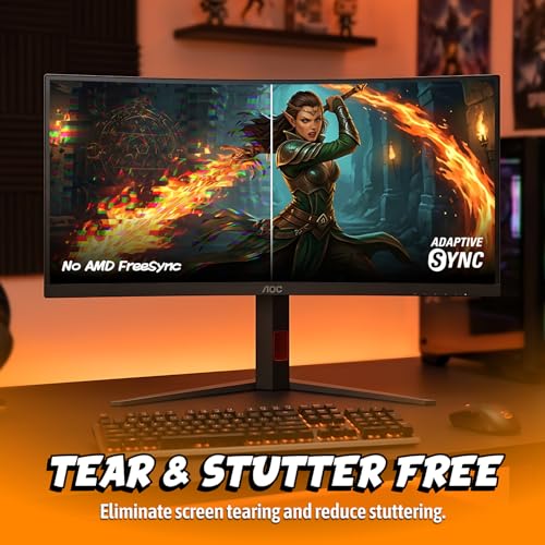 Image of AOC 34 Inch Curved Gaming Monitor UWQHD 200Hz VA 0.3ms HDR, CU34G4H | 3440x1440 Computer Monitor, Adaptive-Sync, DP 1.4, HDMI 2.0, Height Adjustable, Earphone Out, VESA, 3-Year Zero-Bright-Dot