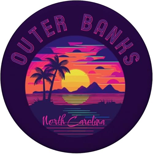Miniatura 3 de Outer Banks - PopSockets intercambiables de ondas de vapor de Carolina del Norte Synthwave Sunset Beach