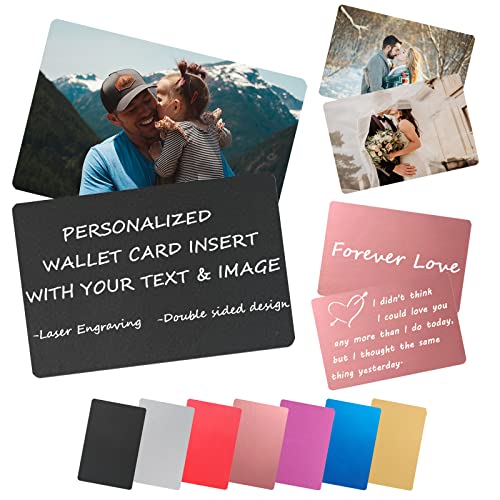 Personalized Wallet Insert, Custom Metal Cards with Photo Message Engraved, Anniversary Cards Gift for Husband, Dad, Boyfriend Double-Sided Text 1PCS