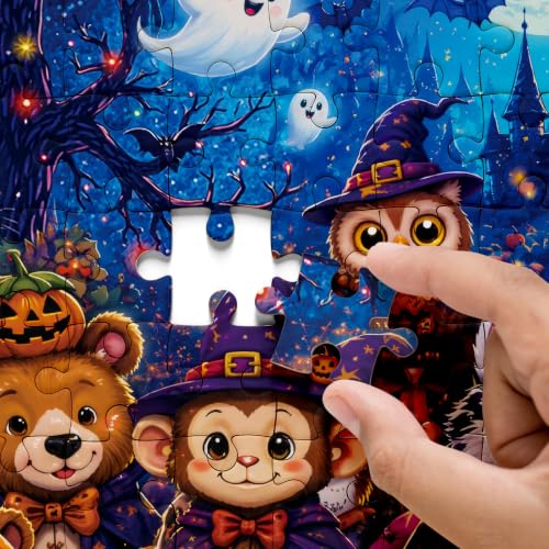 Halloween Animal Party Jigsaw Puzzle 1000 Pieces for Adults, Spooky Witch Ghost Pumpkin Jigsaw Puzzle, Funny Forest Castle Challenging Puzzles - image 4
