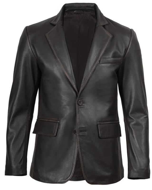 Image of Blingsoul Mens Leather Blazer Jacket - Real Lambskin Sport Coat with Notch Lapel Collar