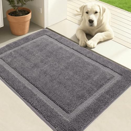 Oiilores Indoor Door Mat 50 x 80 cm Dirt Trapper Washable Inside Entry Rug Doormats for Entryway Non-Slip Low-Profile Super Absorbent Dog Mats for Muddy Paws Pets Gray