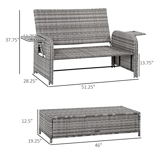 Outsunny Patio Rattan Daybed With Cushions, Wicker Outdoor Bed Lounger W/Loveseat, Storage Ottoman, Coffee & Side Tables, For Poolside, Porch, Backyard, Gray #TOP2