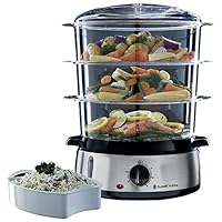 Russell Hobbs Vaporiera 9,0 l - Multicottura: 3 contenitori per cottura a vapore lavabili in lavastoviglie - Ciotola per Riso; 6 portauova; timer 60 minuti; Spegnimento automatico; No BPA, 19270-56