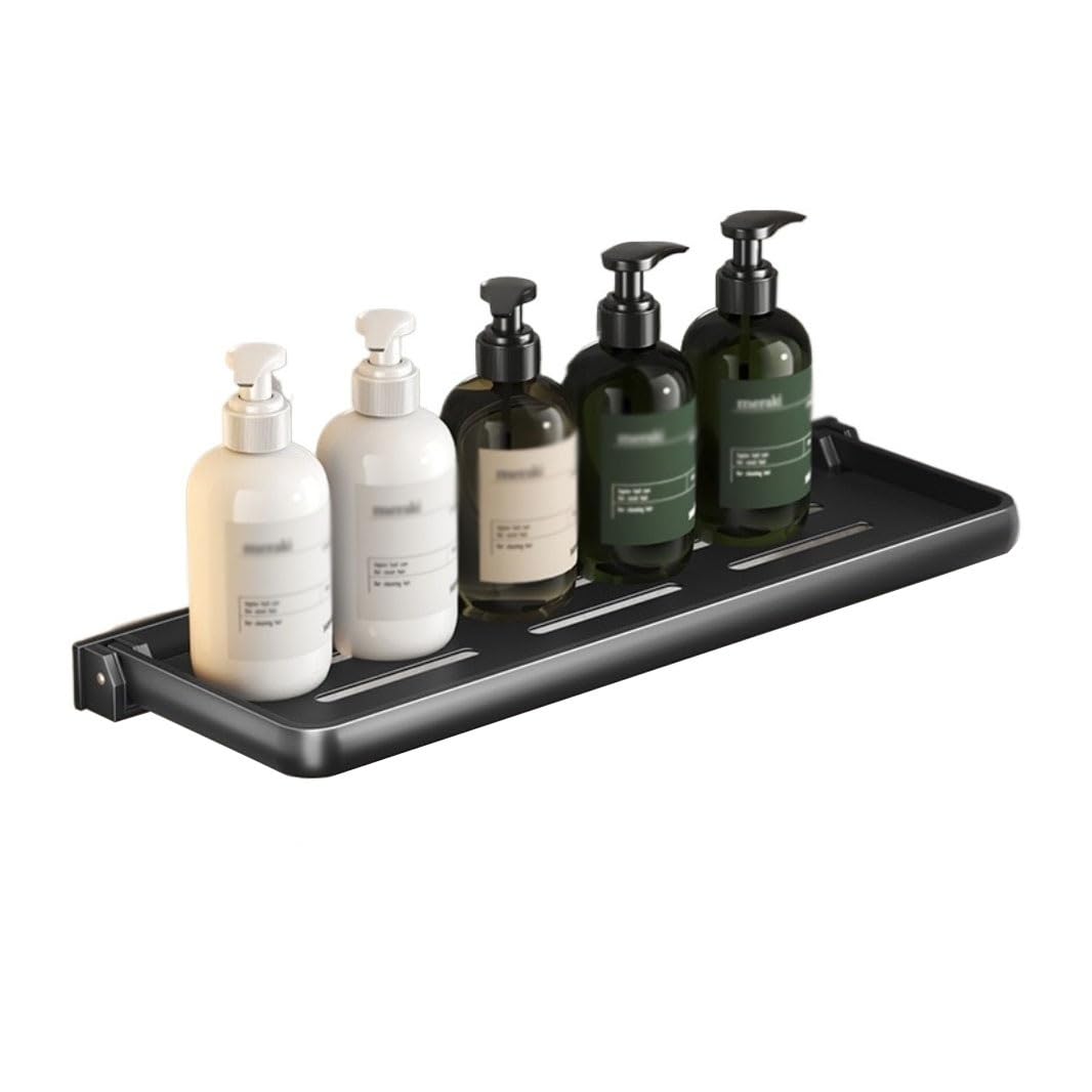 TBLOTYD Bathroom Shelves Floating Shower Shelf Foldable Space Aluminum Shower Caddy No Drill Wall Mounted Shower Shelf Organizer