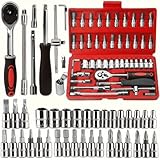 Kit de Ferramentas 46 Peças com Catraca Reversível – Soquetes em Aço Cromo Vanádio + Maleta Compacta | Alta Resistência e Versatilidade para Carro, Moto e Casa
