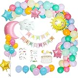 Pastel Balloon Arch Kit, 53 Pcs Birthday Party Decorations Sky Theme with Sun Moon Rainbow Clouds...