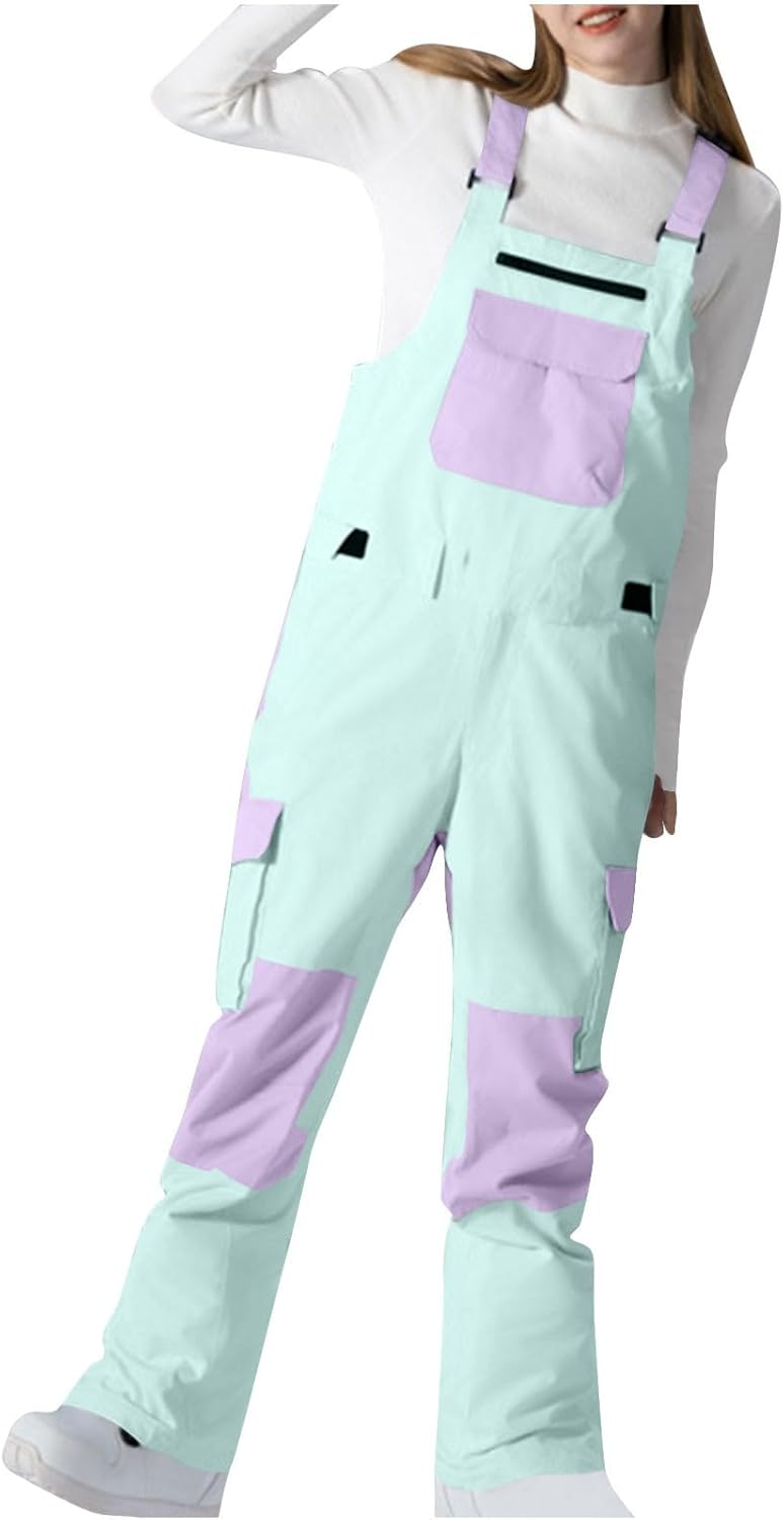 YRAETENM Women and Men's Ski Overalls Waterproof Windproof Outdoor Snowboard Bibs Pants Hiking Climbing Insulated Ski Pants