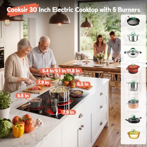 Image of 30 Inch Electric Cooktop 9000W High Power, 240V Hard Wired