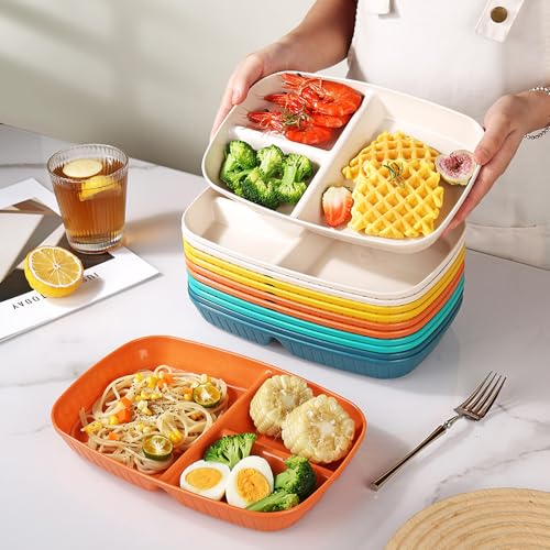 Image of Wheat Straw Plates Lightweight Dishes for Salad, Sushi, Side Dish, Fruit, Appetizer, Snack, Dessert, Salad, Pasta, Party, Wedding, Camping Dishwasher & Microwave Safe (Random, Pack of 6)