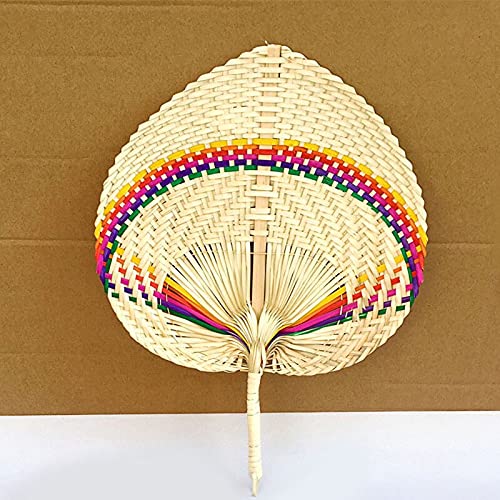 Ventilateur Pliant Nouveau 1Pc Coloré Éventail De Paille Feuille Tressée Feuilles De Palmier Éventail Coloré en Forme De Pêche Éventail Artisanat Chinois Traditionnel Faveur D'été Cadeau Éve