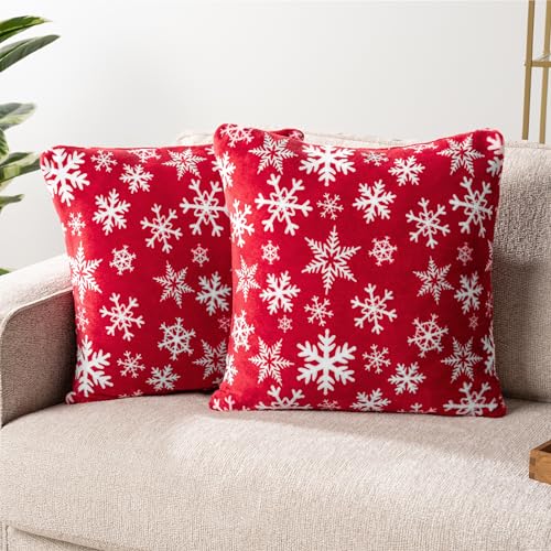 Paviliaholidaythrowpillowcovers18x18setof2decorativepillowcasesbedsofacouchchristmaswinteraccentdecorcushionbedroomlivingroomvelvetsquareeuroshamcoverssnowflakered  Urban Country Home Decor Pavilia holiday throw pillow covers 18×18 set of 2 decorative pillow cases bed sofa couch christmas winter accent decor cushion bedroom living room velvet square euro sham covers snowflake red  urban country home decor