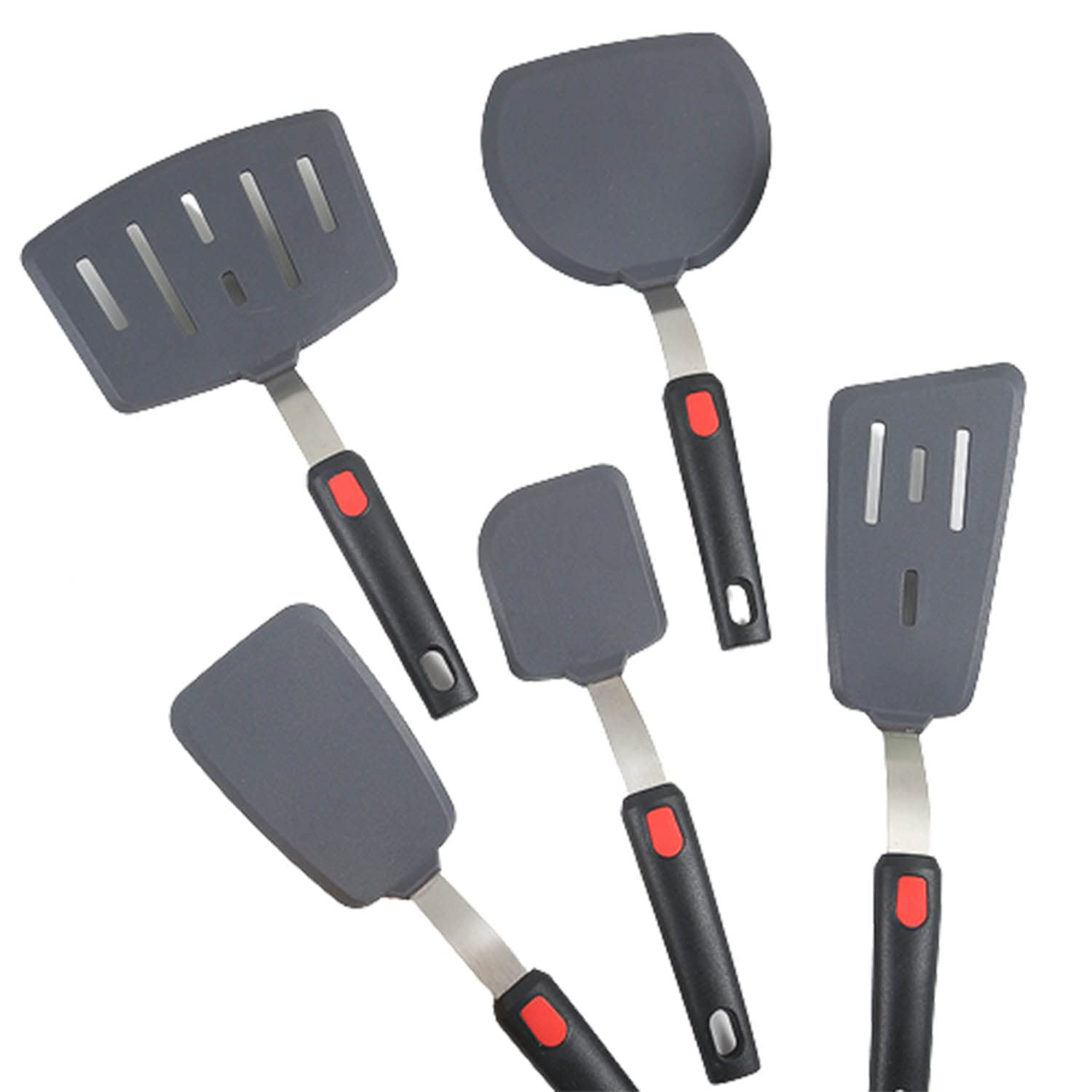 Set di Spatole Grandi in Silicone Acciaio Inossidabile Antiaderente Utensile da Cucina per Barbecue Cottura al Forno Pesce Bistecca Uova Frittelle Hamburger BBQ,5 Pack