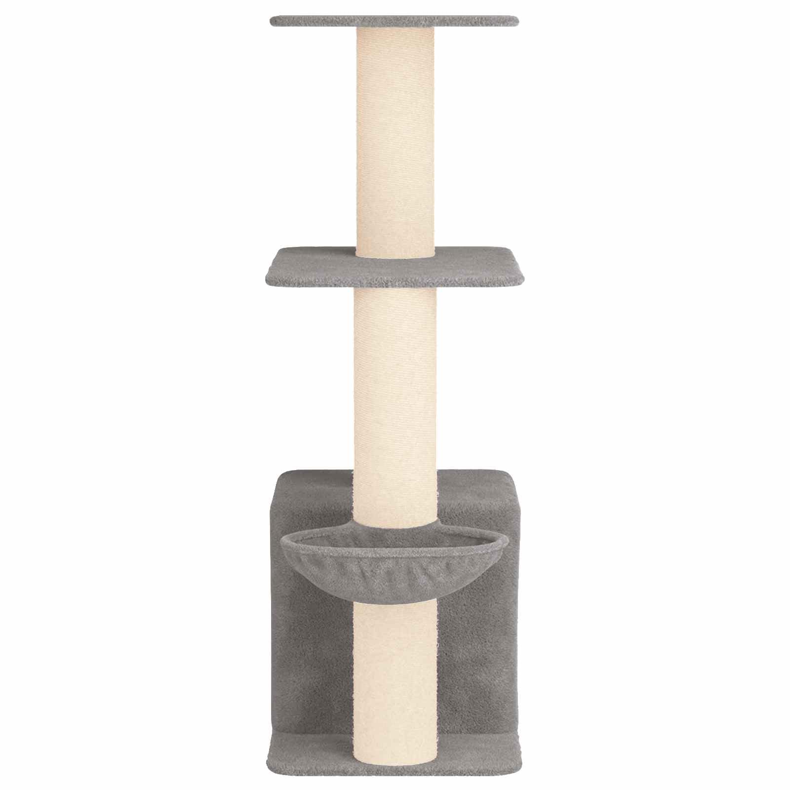 Kratzbaum Stabil mit Sisal-Kratzsäulen und Katzenhöhle - Mehrstöckiger Katzenbaum 133 cm hoch für Drinnen - Kletterbaum mit Plüsch und Holz für Katzen, Hellgrau